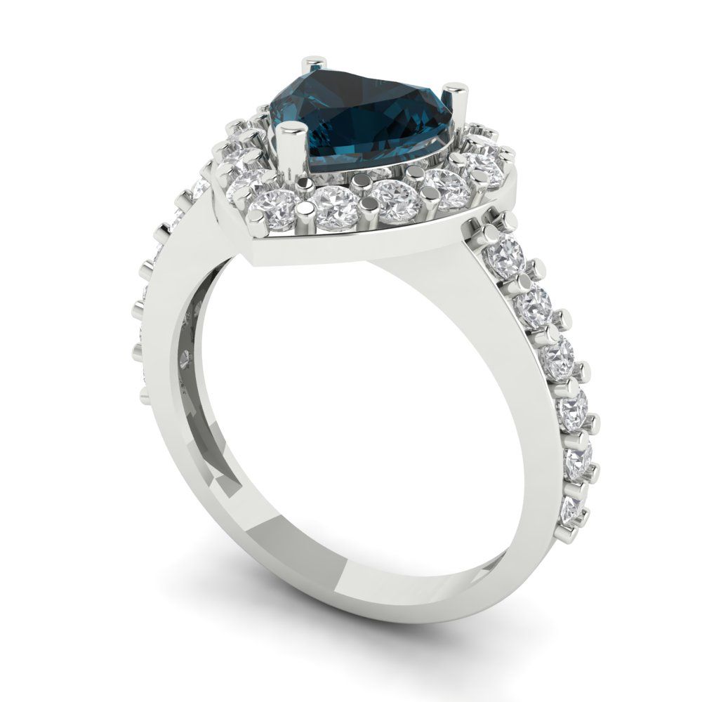 2.03 cttw Natural London Blue Topaz Hidden Halo Engagement Ring - Solid Gold (Heart Cut,7.0mm)