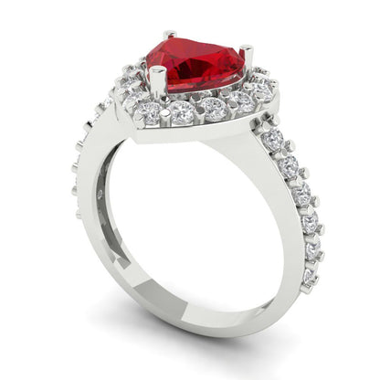2.03 cttw Simulated Ruby Hidden Halo Engagement Ring - Solid White Gold (VVS1, Heart Cut,7.0mm)