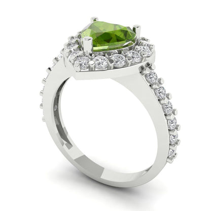 2.03 cttw Natural Peridot Hidden Halo Engagement Ring - Solid White Gold (VVS1, Heart Cut,7.0mm)