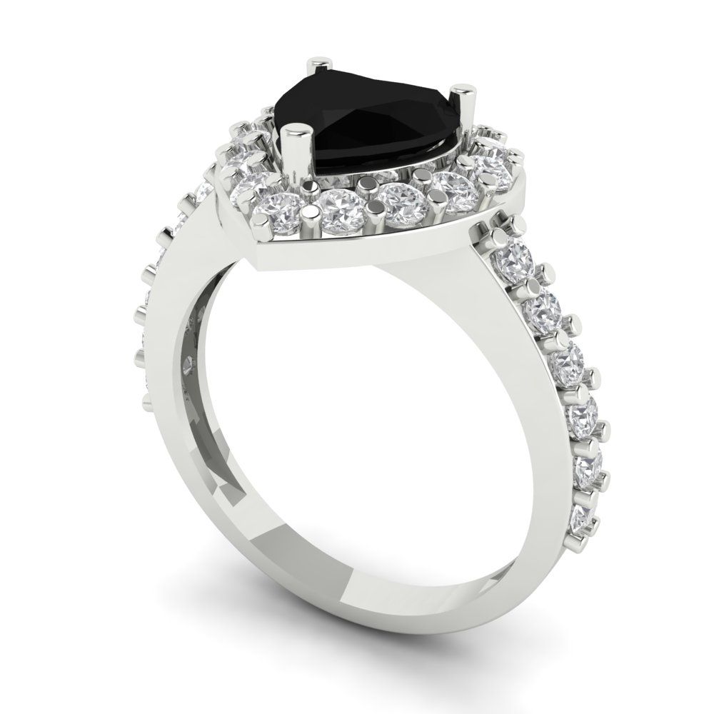 2.03 cttw Natural Onyx Hidden Halo Engagement Ring - Solid White Gold (VVS1, Heart Cut,7.0mm)