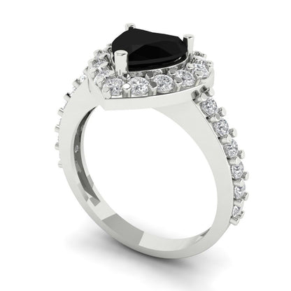 2.03 cttw Natural Onyx Hidden Halo Engagement Ring - Solid White Gold (VVS1, Heart Cut,7.0mm)