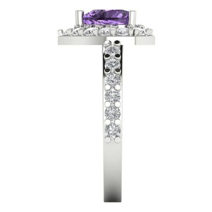 2.03 cttw Simulated Alexandrite Hidden Halo Engagement Ring - Solid Gold (Heart Cut,7.0mm)