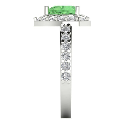 2.03 cttw Zirconia Simulated Green Diamond Hidden Halo Engagement Ring - Solid Gold (VVS1, Heart Cut,7.0mm)