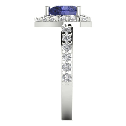 2.03 cttw Simulated Tanzanite Hidden Halo Engagement Ring - Solid Gold (Heart Cut,7.0mm)