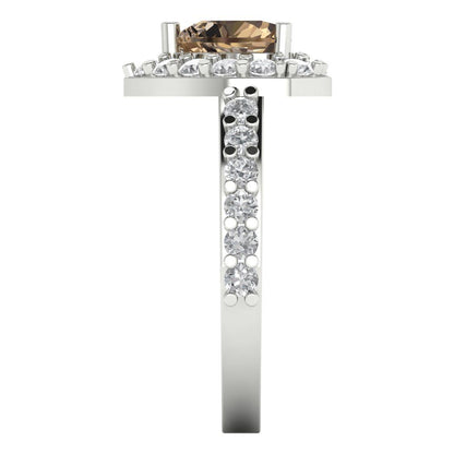 2.03 cttw Zirconia Simulated Champagne Diamond Hidden Halo Engagement Ring - Solid Gold (VVS1, Heart Cut,7.0mm)