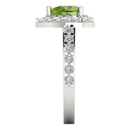 2.03 cttw Natural Peridot Hidden Halo Engagement Ring - Solid White Gold (VVS1, Heart Cut,7.0mm)