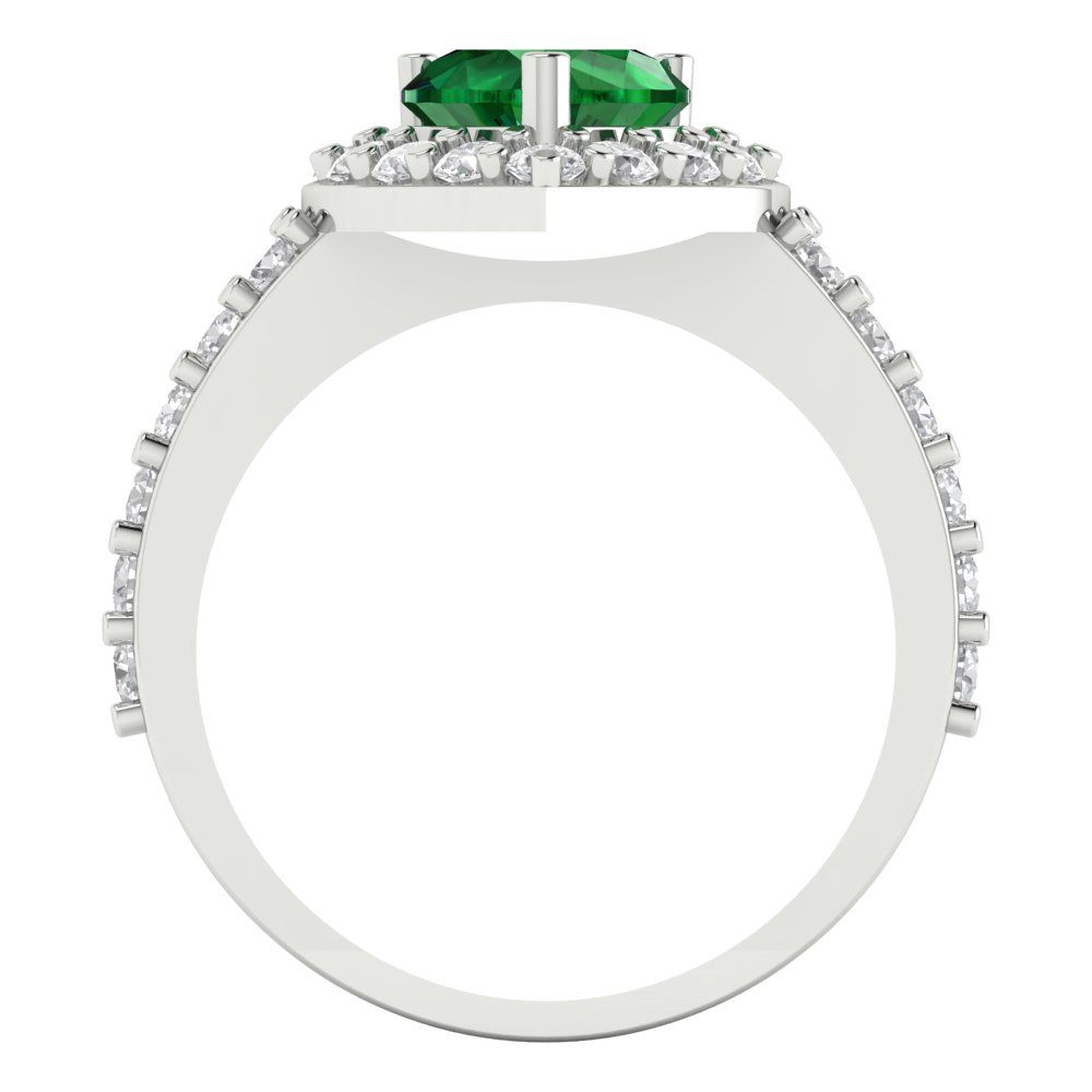 2.03 cttw Simulated Emerald Hidden Halo Engagement Ring - Solid White Gold (VVS1, Heart Cut,7.0mm)