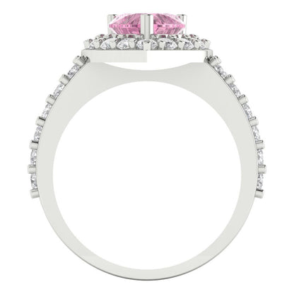 2.03 cttw Zirconia Simulated Pink Diamond Hidden Halo Engagement Ring - Solid Gold (VVS1, Heart Cut,7.0mm)