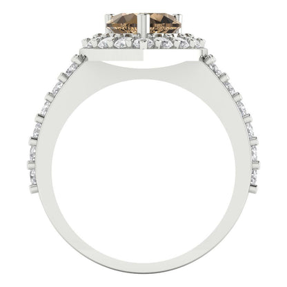 2.03 cttw Zirconia Simulated Champagne Diamond Hidden Halo Engagement Ring - Solid Gold (VVS1, Heart Cut,7.0mm)