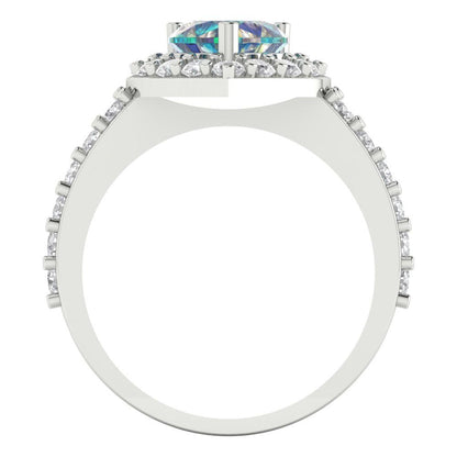 2.03 cttw Blue Moissanite Hidden Halo Engagement Ring - Solid Gold (Heart Cut,7.0mm)
