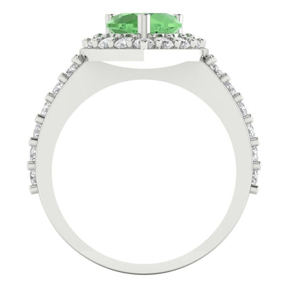 2.03 cttw Zirconia Simulated Green Diamond Hidden Halo Engagement Ring - Solid Gold (VVS1, Heart Cut,7.0mm)
