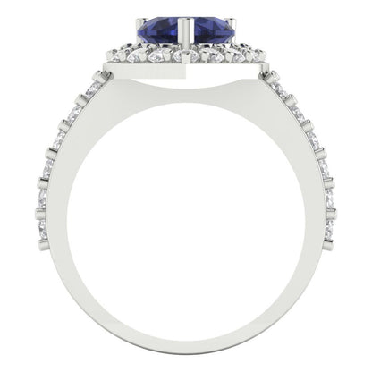 2.03 cttw Simulated Blue Sapphire Hidden Halo Engagement Ring - Solid Gold (Heart Cut,7.0mm)