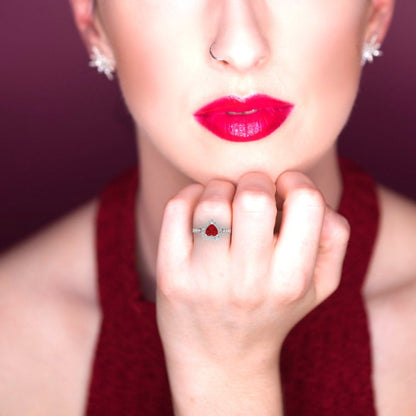 2.03 cttw Simulated Ruby Hidden Halo Engagement Ring - Solid White Gold (VVS1, Heart Cut,7.0mm)