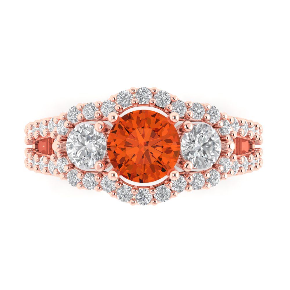 2.16 cttw Zirconia Simulated Red Diamond Three-Stone Engagement Ring - Solid Gold (VVS1, Round Cut,6.5mm)