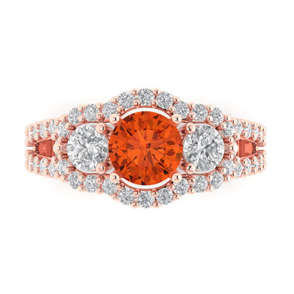 2.16 cttw Zirconia Simulated Red Diamond Three-Stone Engagement Ring - Solid Gold (VVS1, Round Cut,6.5mm)