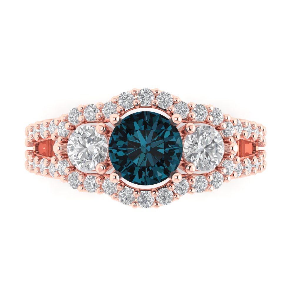 2.16 cttw Natural London Blue Topaz Three-Stone Engagement Ring - Solid Gold (Round Cut,6.5mm)