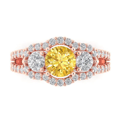 2.16 cttw Natural Citrine Three-Stone Engagement Ring - Solid Rose Gold (VVS1, Round Cut,6.5mm)