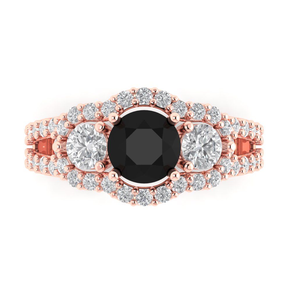 2.16 cttw Natural Onyx Three-Stone Engagement Ring - Solid Rose Gold (VVS1, Round Cut,6.5mm)
