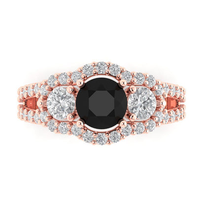 2.16 cttw Natural Onyx Three-Stone Engagement Ring - Solid Rose Gold (VVS1, Round Cut,6.5mm)