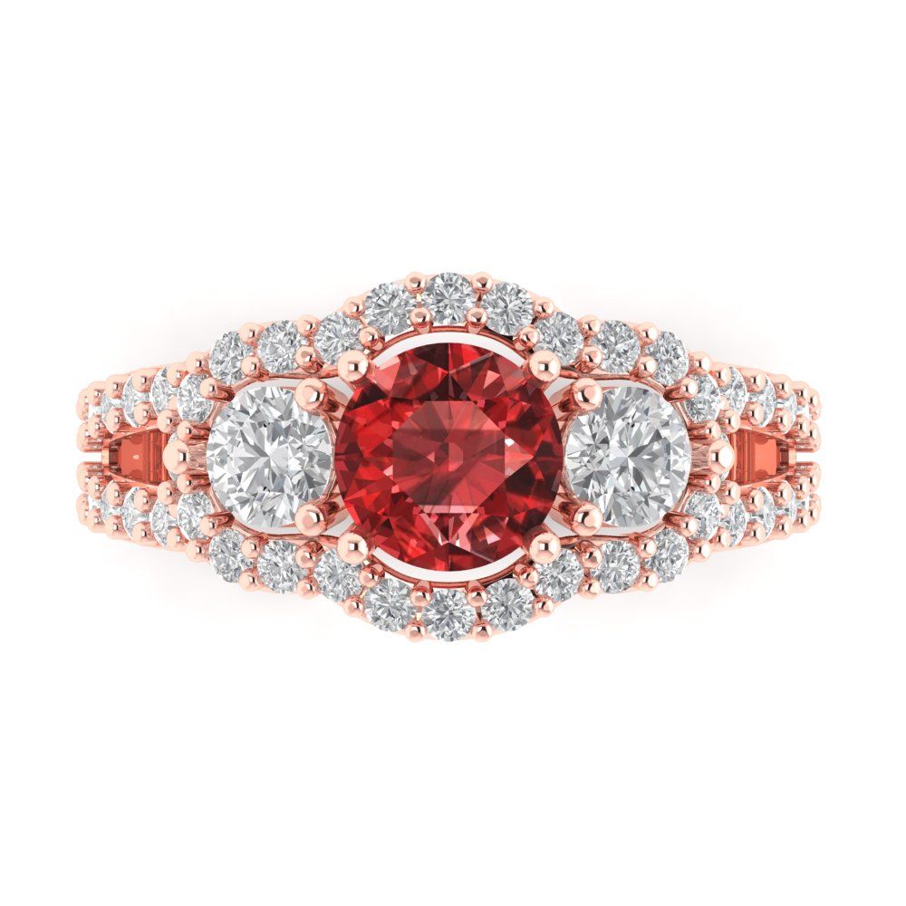 2.16 cttw Natural Garnet Three-Stone Engagement Ring - Solid Rose Gold (VVS1, Round Cut,6.5mm)