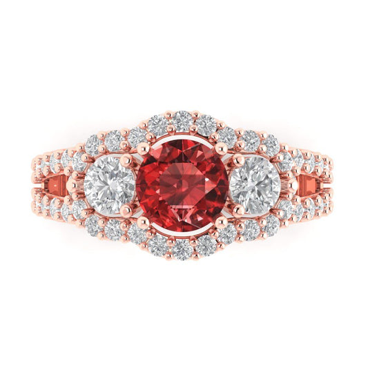 2.16 cttw Natural Garnet Three-Stone Engagement Ring - Solid Rose Gold (VVS1, Round Cut,6.5mm)