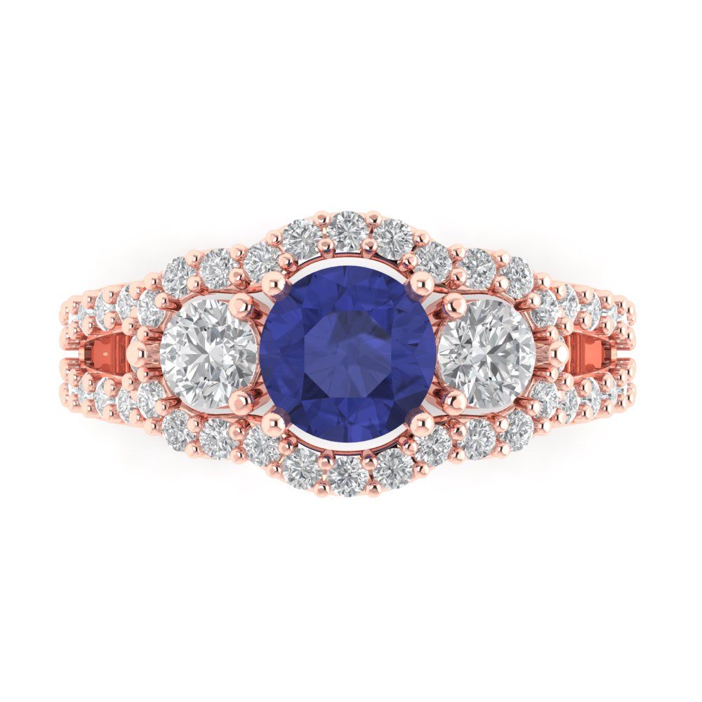 2.16 cttw Simulated Tanzanite Three-Stone Engagement Ring - Solid Gold (Round Cut,6.5mm)