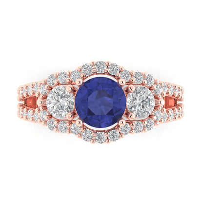 2.16 cttw Simulated Tanzanite Three-Stone Engagement Ring - Solid Gold (Round Cut,6.5mm)