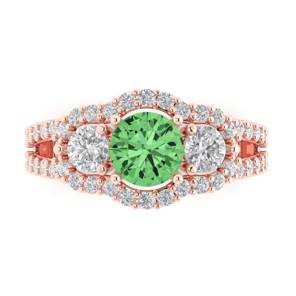 2.16 cttw Zirconia Simulated Green Diamond Three-Stone Engagement Ring - Solid Rose Gold (VVS1, Round Cut,6.5mm)