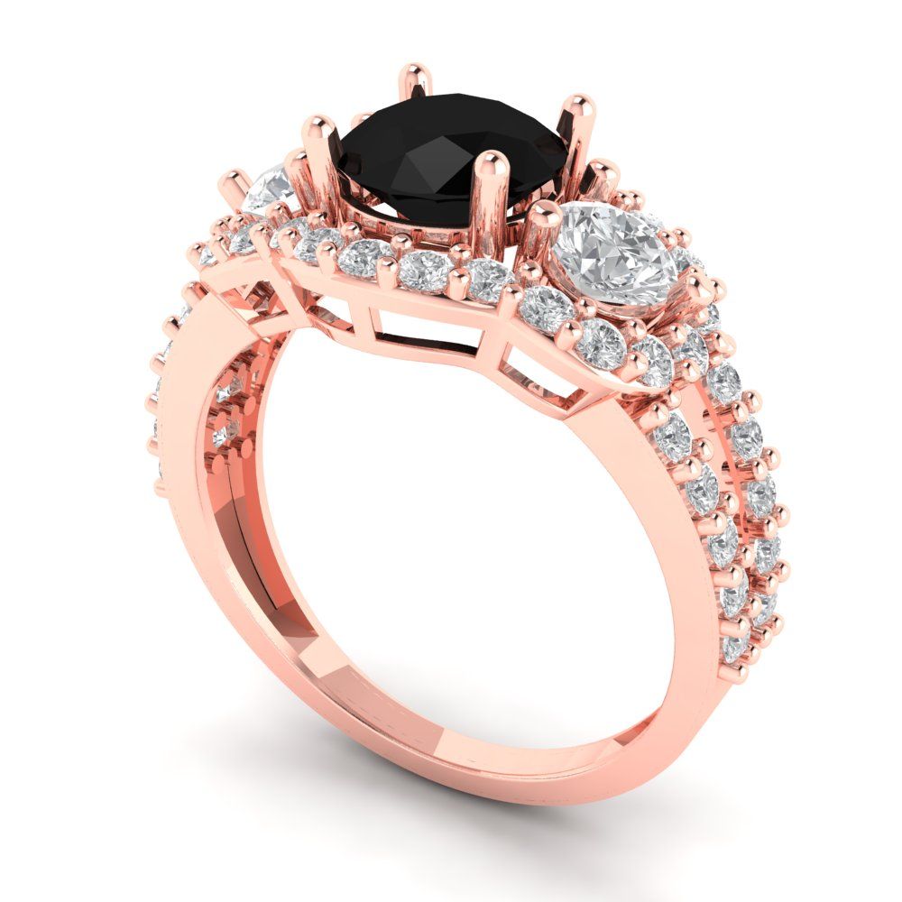 2.16 cttw Natural Onyx Three-Stone Engagement Ring - Solid Rose Gold (VVS1, Round Cut,6.5mm)