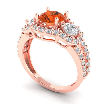 2.16 cttw Zirconia Simulated Red Diamond Three-Stone Engagement Ring - Solid Gold (VVS1, Round Cut,6.5mm)