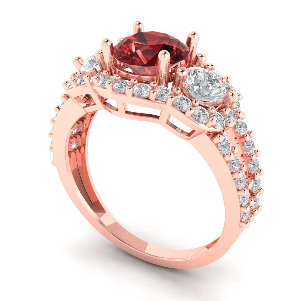 2.16 cttw Natural Garnet Three-Stone Engagement Ring - Solid Rose Gold (VVS1, Round Cut,6.5mm)