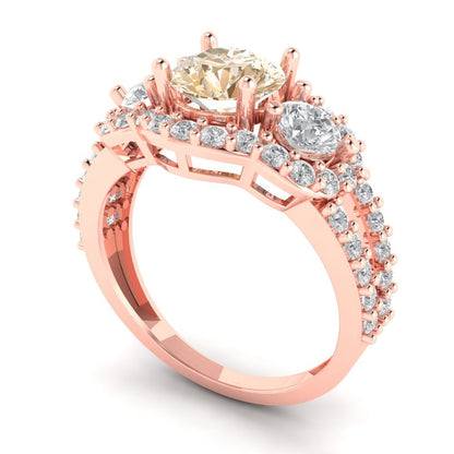 2.16 cttw Natural Morganite Three-Stone Engagement Ring - Solid Gold (Round Cut,6.5mm)