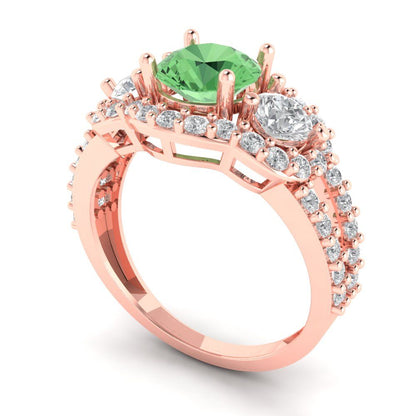 2.16 cttw Zirconia Simulated Green Diamond Three-Stone Engagement Ring - Solid Rose Gold (VVS1, Round Cut,6.5mm)