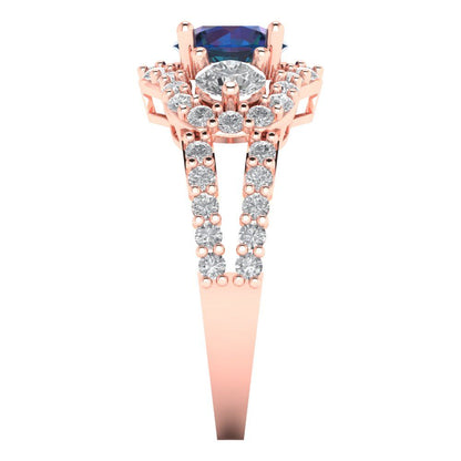 2.16 cttw Simulated Alexandrite Three-Stone Engagement Ring - Solid Rose Gold (VVS1, Round Cut,6.5mm)