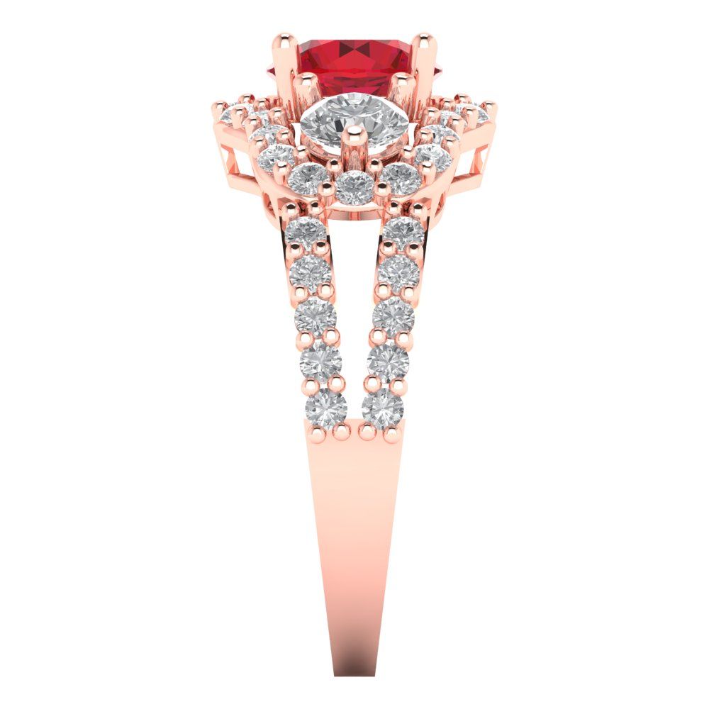 2.16 cttw Simulated Pink Tourmaline Three-Stone Engagement Ring - Solid Rose Gold (VVS1, Round Cut,6.5mm)