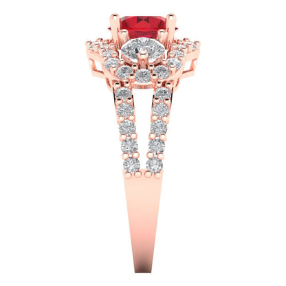 2.16 cttw Simulated Pink Tourmaline Three-Stone Engagement Ring - Solid Rose Gold (VVS1, Round Cut,6.5mm)