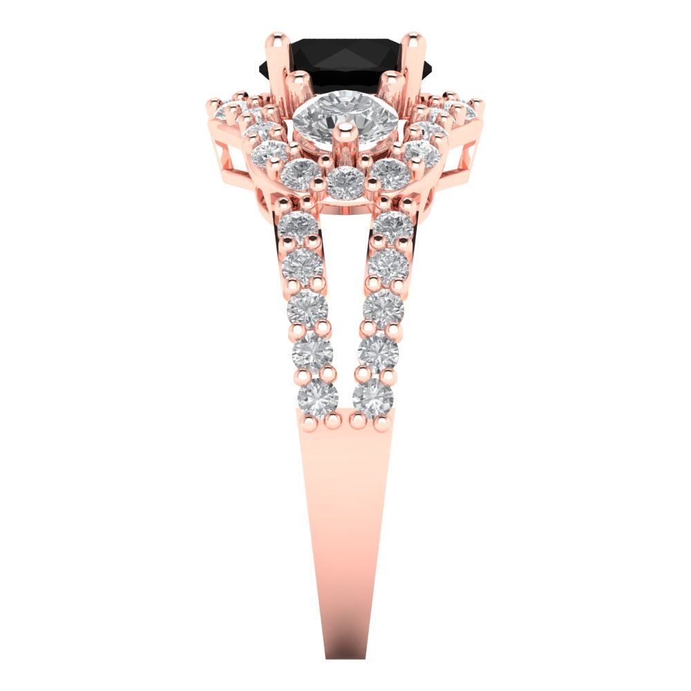 2.16 cttw Natural Onyx Three-Stone Engagement Ring - Solid Rose Gold (VVS1, Round Cut,6.5mm)