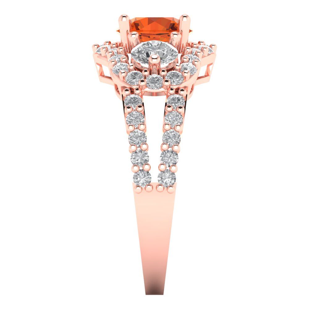 2.16 cttw Zirconia Simulated Red Diamond Three-Stone Engagement Ring - Solid Gold (VVS1, Round Cut,6.5mm)