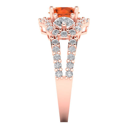 2.16 cttw Zirconia Simulated Red Diamond Three-Stone Engagement Ring - Solid Gold (VVS1, Round Cut,6.5mm)