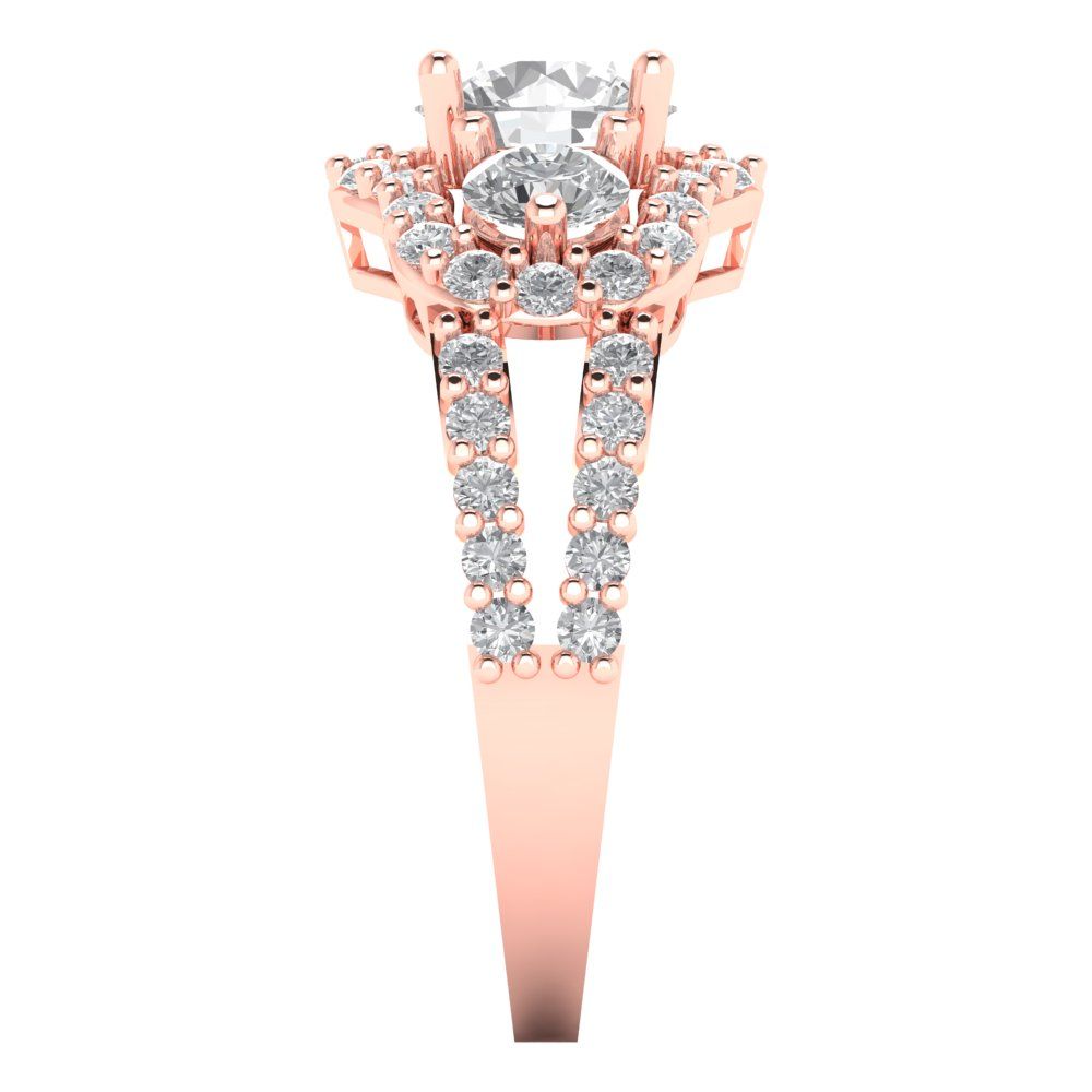 2.16 cttw White Sapphire Three-Stone Engagement Ring - Solid Rose Gold (VVS1, Round Cut,6.5mm)