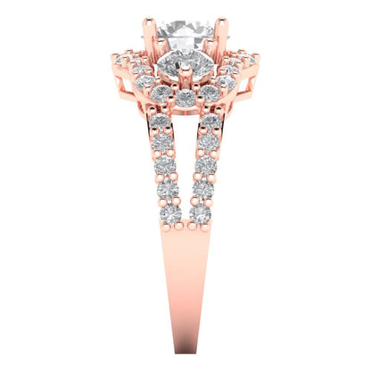 2.16 cttw White Sapphire Three-Stone Engagement Ring - Solid Rose Gold (VVS1, Round Cut,6.5mm)