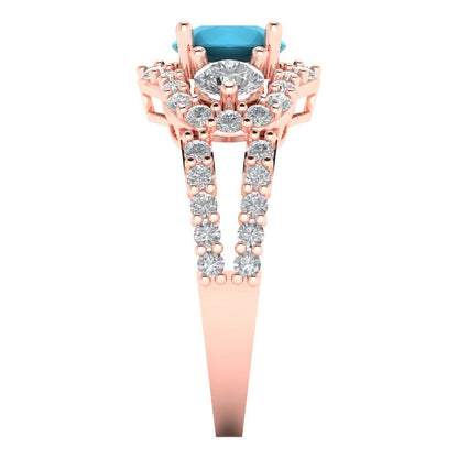 2.16 cttw Simulated Turquoise Three-Stone Engagement Ring - Solid Rose Gold (VVS1, Round Cut,6.5mm)