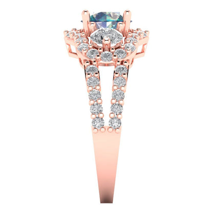 2.16 cttw Blue Moissanite Three-Stone Engagement Ring - Solid Rose Gold (VVS1, Round Cut,6.5mm)