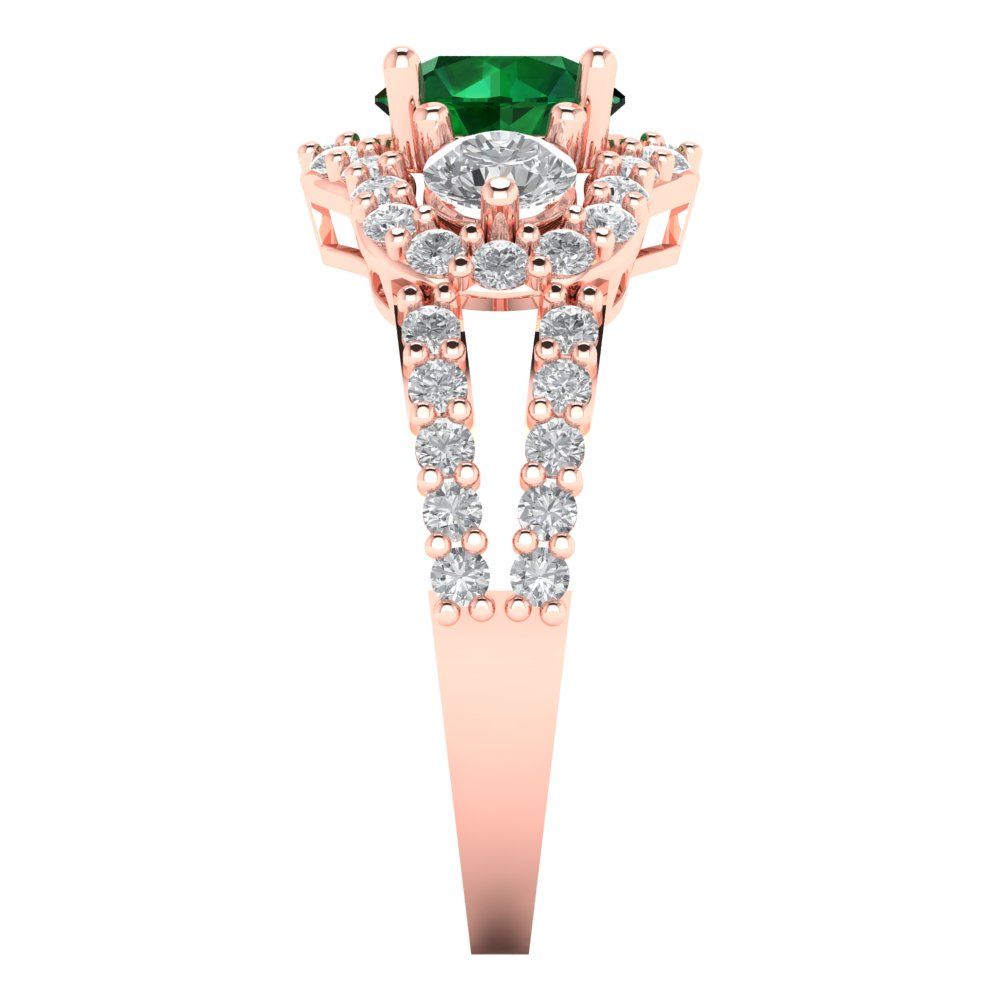 2.16 cttw Simulated Emerald Three-Stone Engagement Ring - Solid Rose Gold (VVS1, Round Cut,6.5mm)