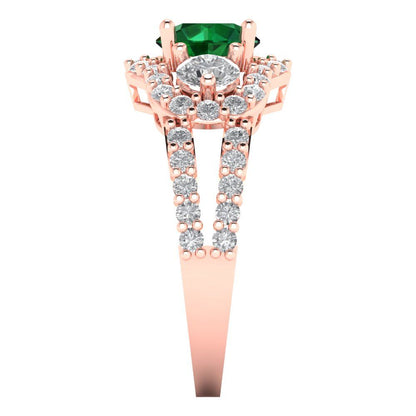2.16 cttw Simulated Emerald Three-Stone Engagement Ring - Solid Rose Gold (VVS1, Round Cut,6.5mm)