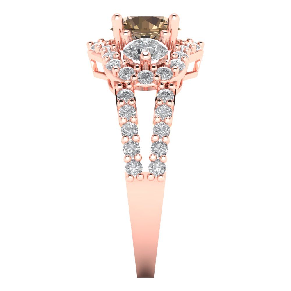 2.16 cttw Zirconia Simulated Champagne Diamond Three-Stone Engagement Ring - Solid Gold (VVS1, Round Cut,6.5mm)