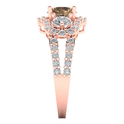 2.16 cttw Zirconia Simulated Champagne Diamond Three-Stone Engagement Ring - Solid Gold (VVS1, Round Cut,6.5mm)