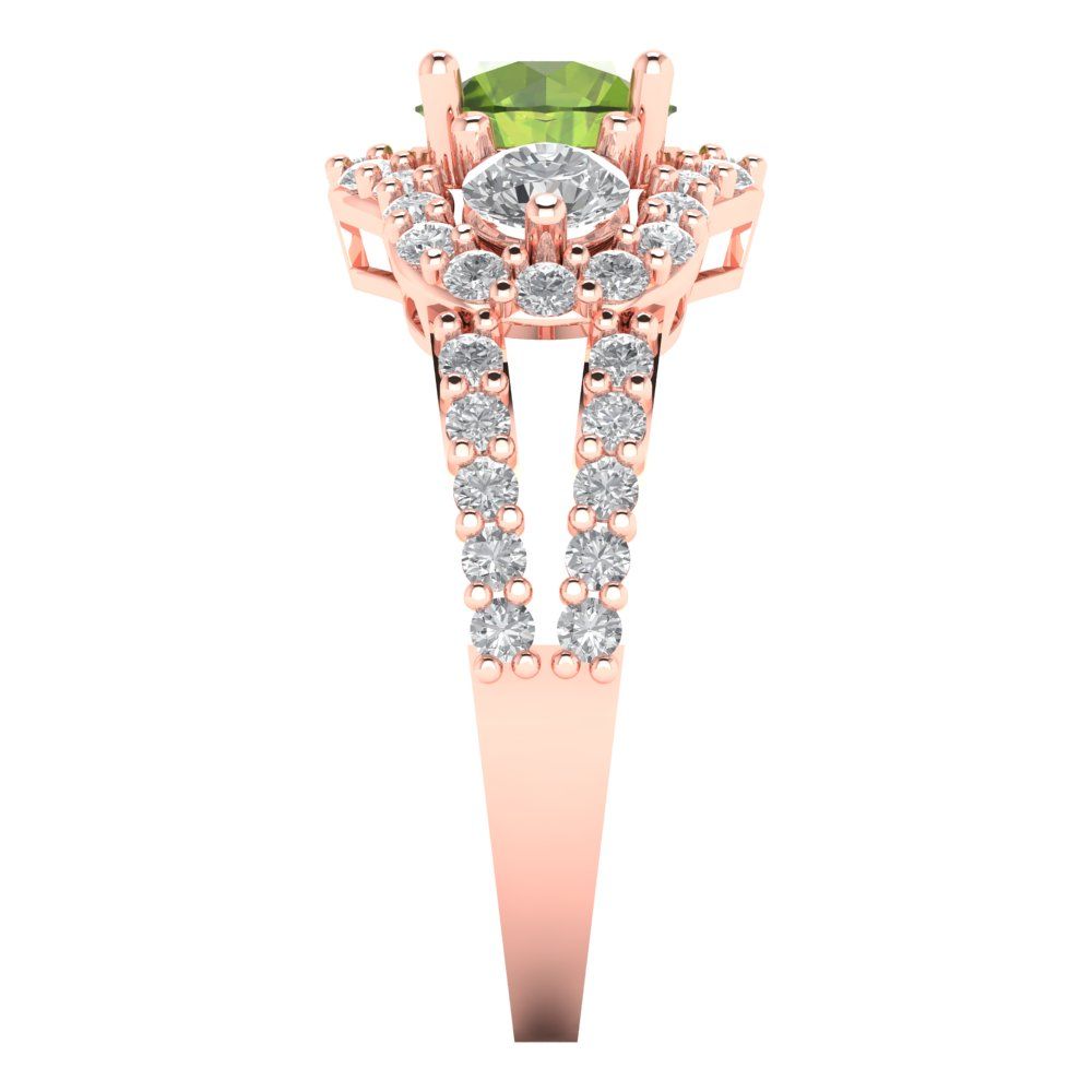 2.16 cttw Natural Peridot Three-Stone Engagement Ring - Solid Rose Gold (VVS1, Round Cut,6.5mm)