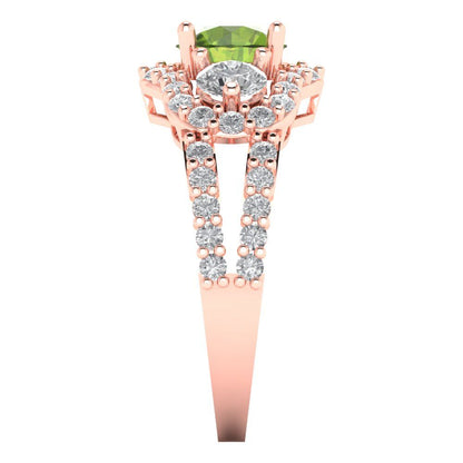 2.16 cttw Natural Peridot Three-Stone Engagement Ring - Solid Rose Gold (VVS1, Round Cut,6.5mm)