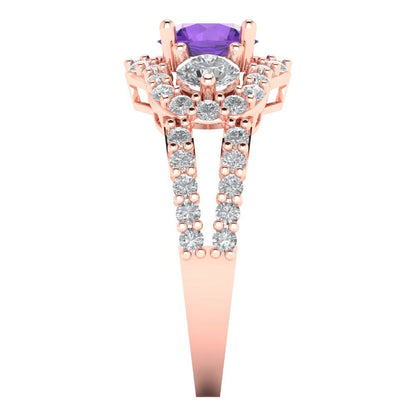 2.16 cttw Natural Amethyst Three-Stone Engagement Ring - Solid Rose Gold (VVS1, Round Cut,6.5mm)